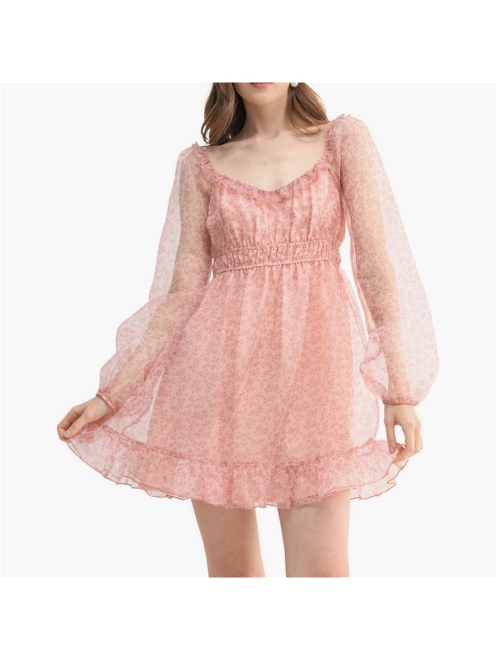 All in Favor Blush Pink Floral Chiffon organza Mini Dress small lined